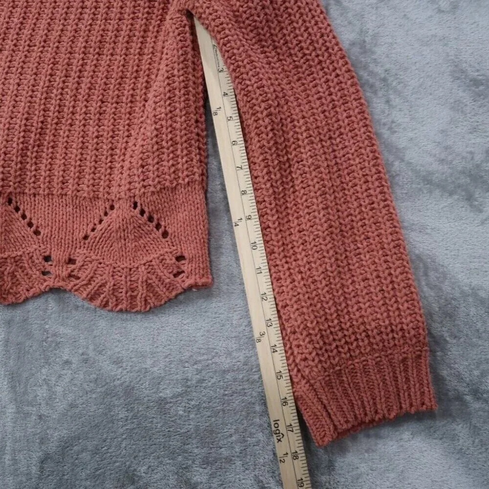 Alya Sweater Womens L Orange Chunky Knit Cropped Crewneck Long Sleeve Pullover - Picture 12 of 15